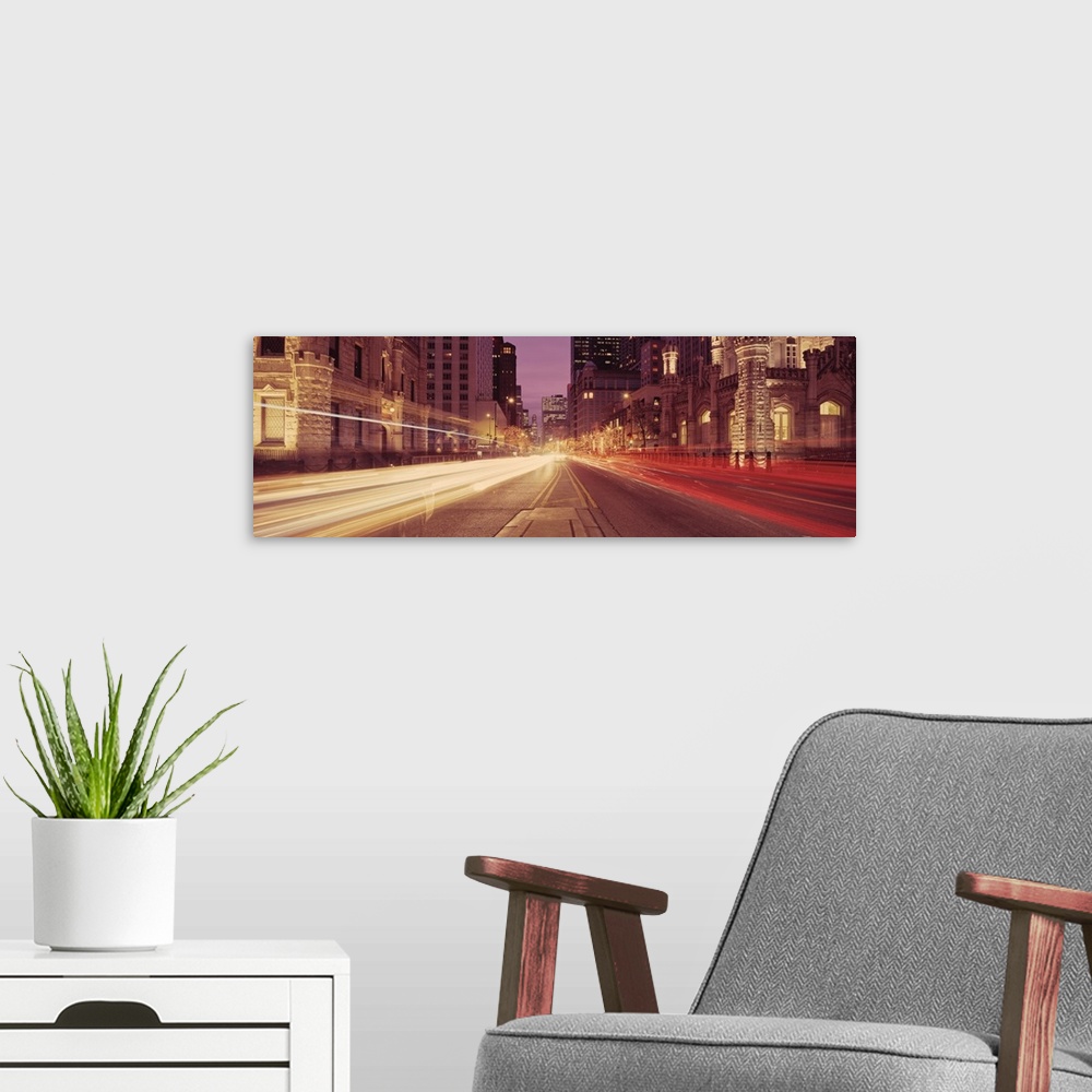 A modern room featuring Traffic on the road at dusk Michigan Avenue Chicago Cook County Illinois