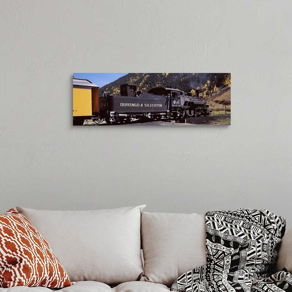 A bohemian room featuring Train on a railroad track, Durango And Silverton Narrow Gauge Railroad, Ridgway, Ouray County, Co...