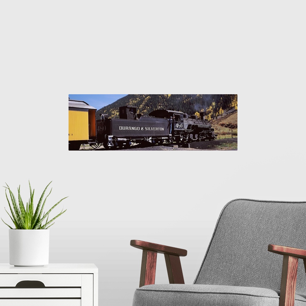 A modern room featuring Train on a railroad track, Durango And Silverton Narrow Gauge Railroad, Ridgway, Ouray County, Co...