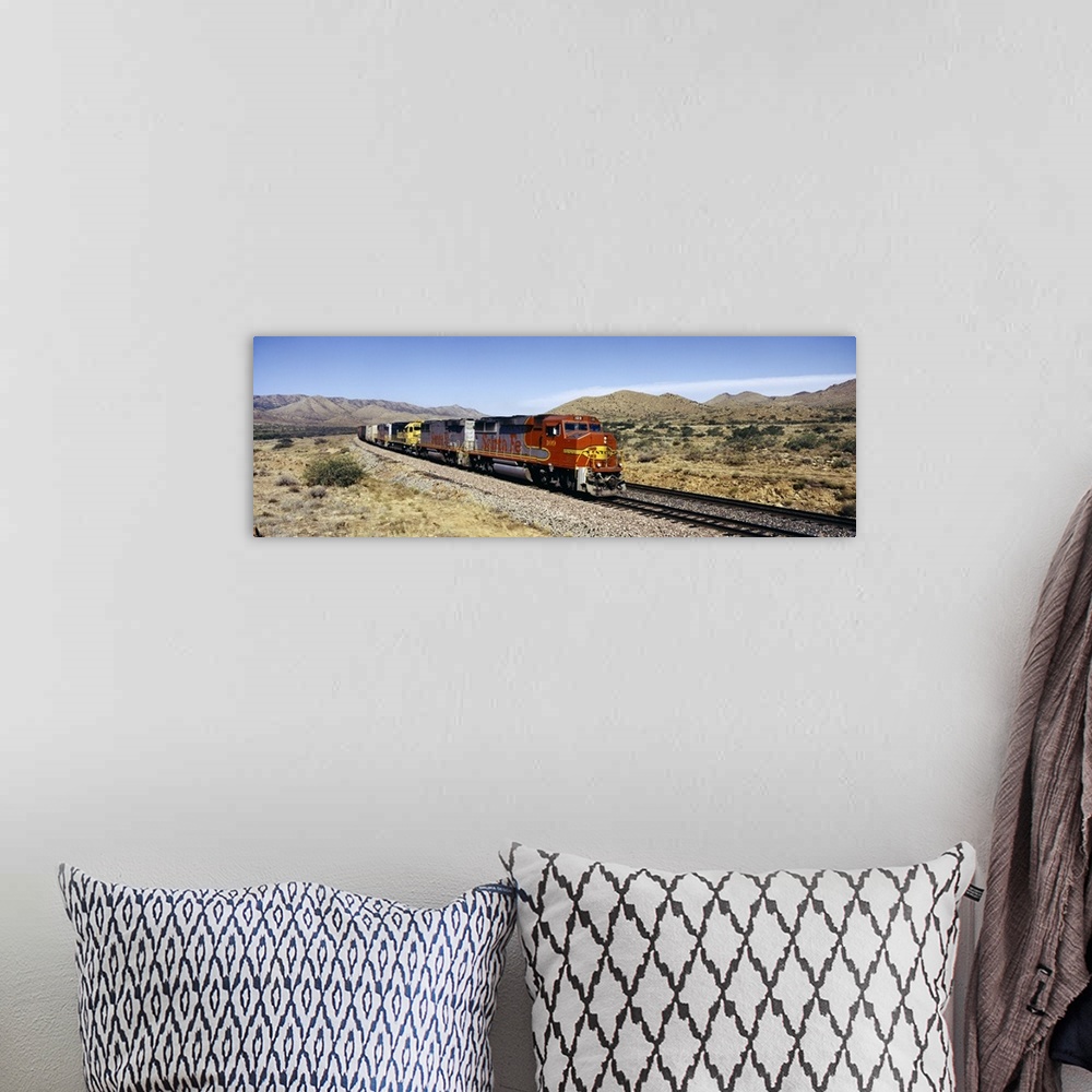 A bohemian room featuring Train on a railroad track, Santa Fe Railroad, Arizona