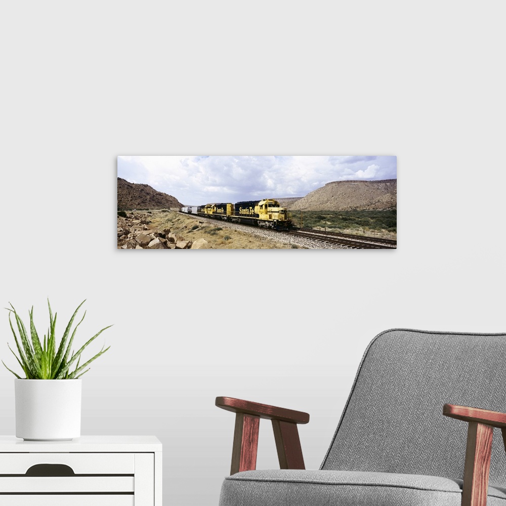 A modern room featuring Train on a railroad track, Santa Fe Railroad, Route 66, Valentine, Arizona