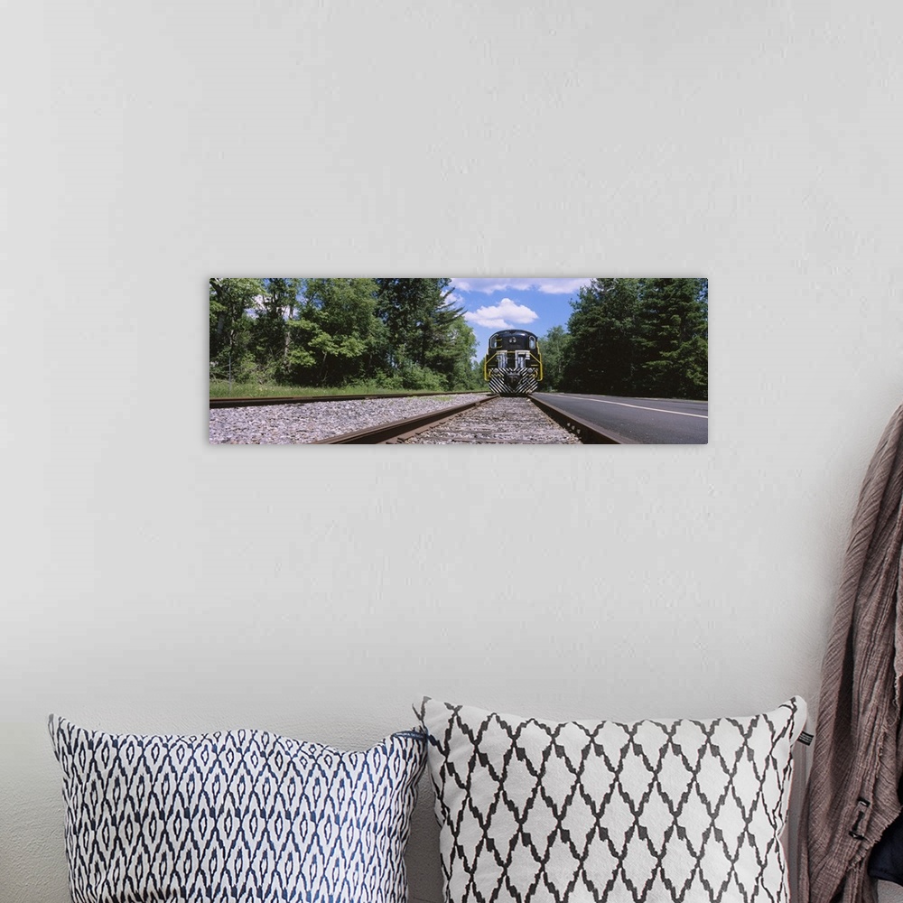 A bohemian room featuring Train on a railroad track, Thendara Station, Adirondack Mountains, Thendara, Old Forge, Herkimer ...