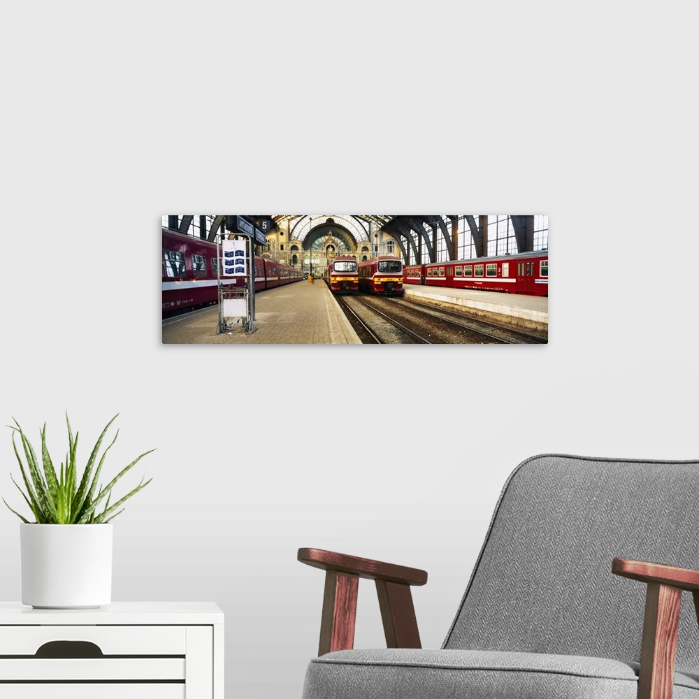 A modern room featuring Trains at a railroad station, The Railway Station Of Antwerp, Antwerp, Belgium