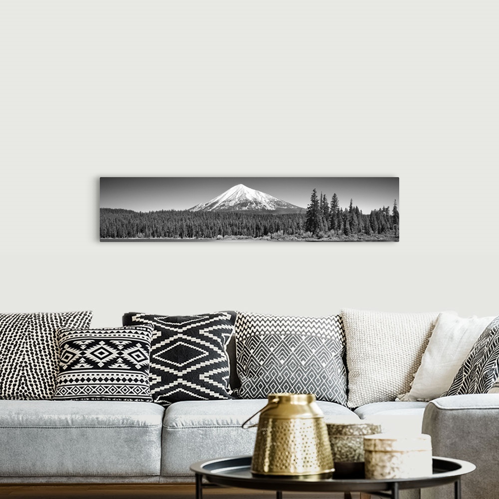 A bohemian room featuring Trees in front of a snowcapped mountain, Mt McLoughlin, Oregon