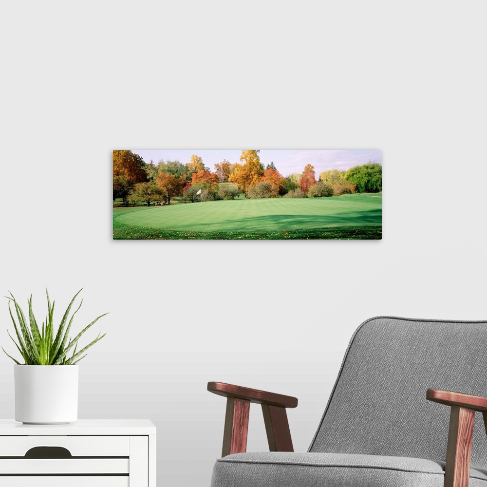 A modern room featuring Trees on a golf course