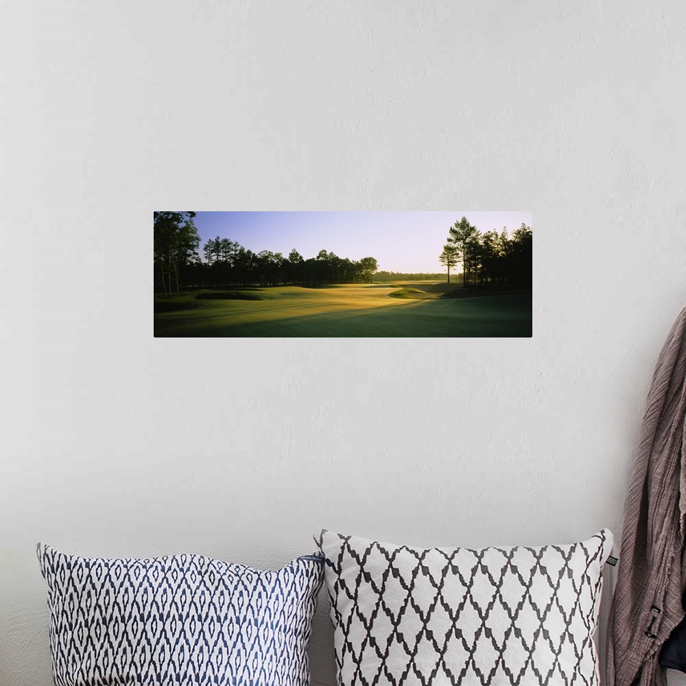 A bohemian room featuring This is a landscape photograph of an empty golf landscape in the morning light.