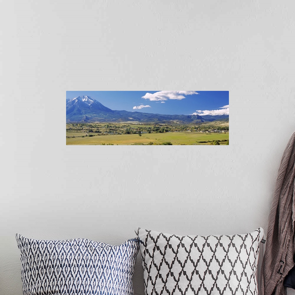 A bohemian room featuring Trees on a landscape and a mountain peak in the background, Spanish Peaks, La Veta, Huerfano Coun...