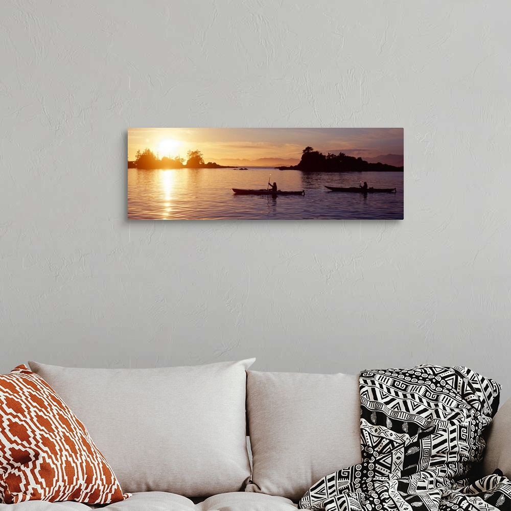 A bohemian room featuring Sea Kayakers, Sunset, Broken Islands, Pacific Rim National Park, British Columbia, Canada