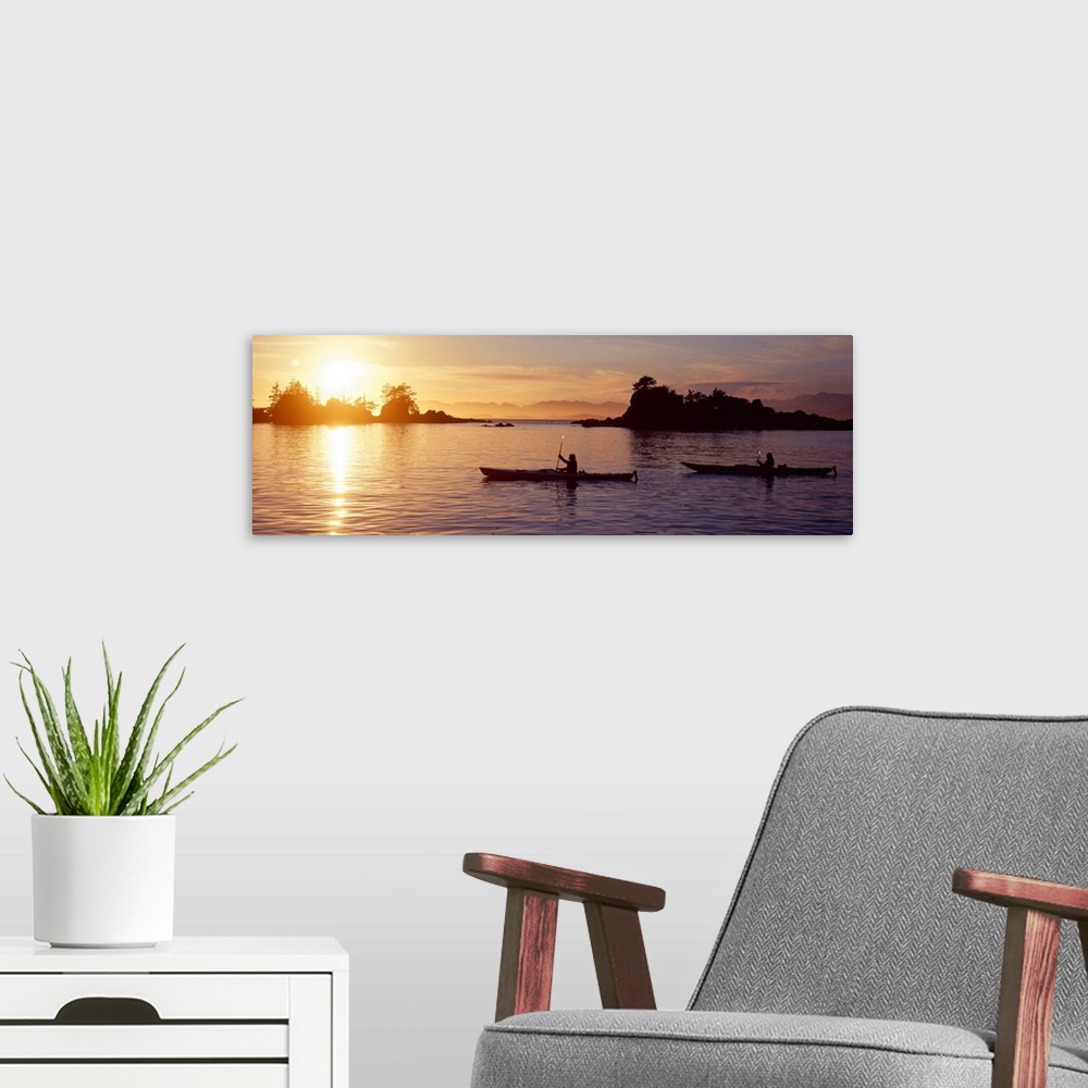 A modern room featuring Sea Kayakers, Sunset, Broken Islands, Pacific Rim National Park, British Columbia, Canada