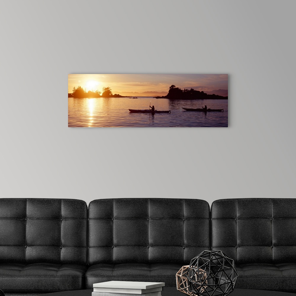 A modern room featuring Sea Kayakers, Sunset, Broken Islands, Pacific Rim National Park, British Columbia, Canada