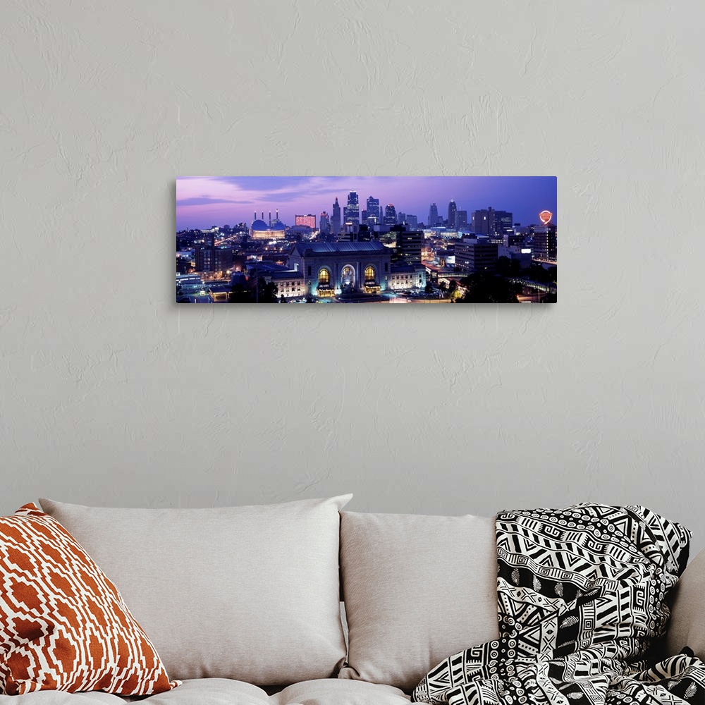 A bohemian room featuring Union Station at sunset with city skyline in background, Kansas City, Missouri, USA II