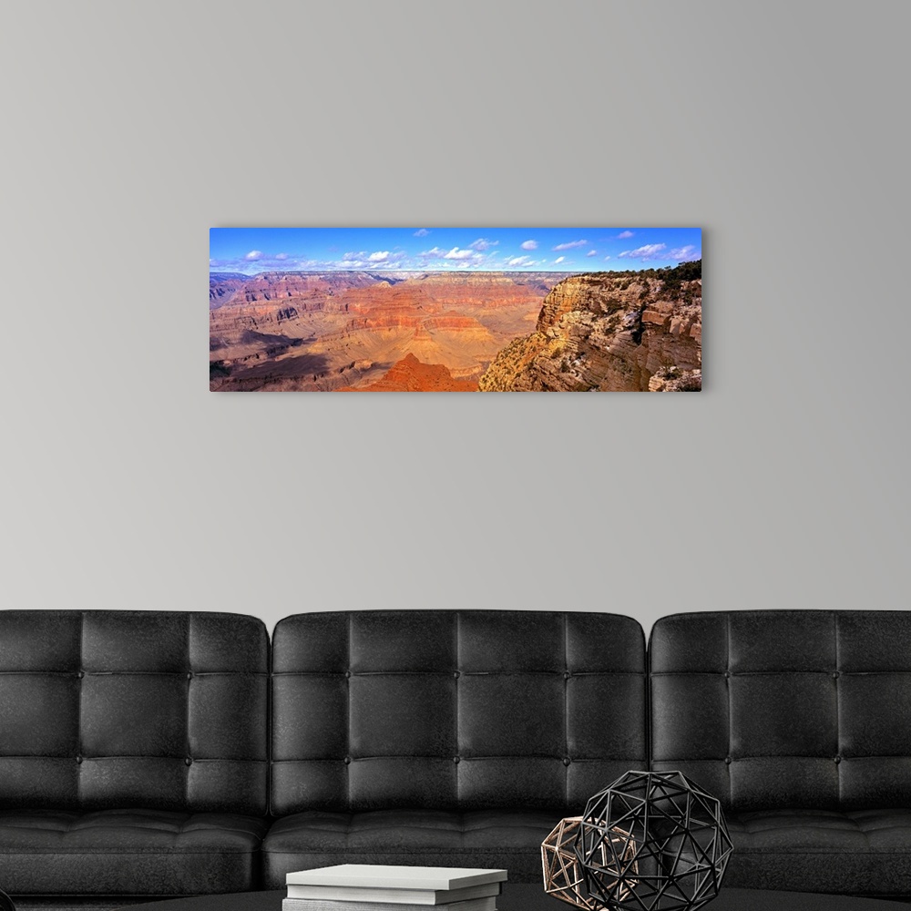 A modern room featuring Panoramic photograph shows an aerial view overlooking a famous ravine found within the Southweste...