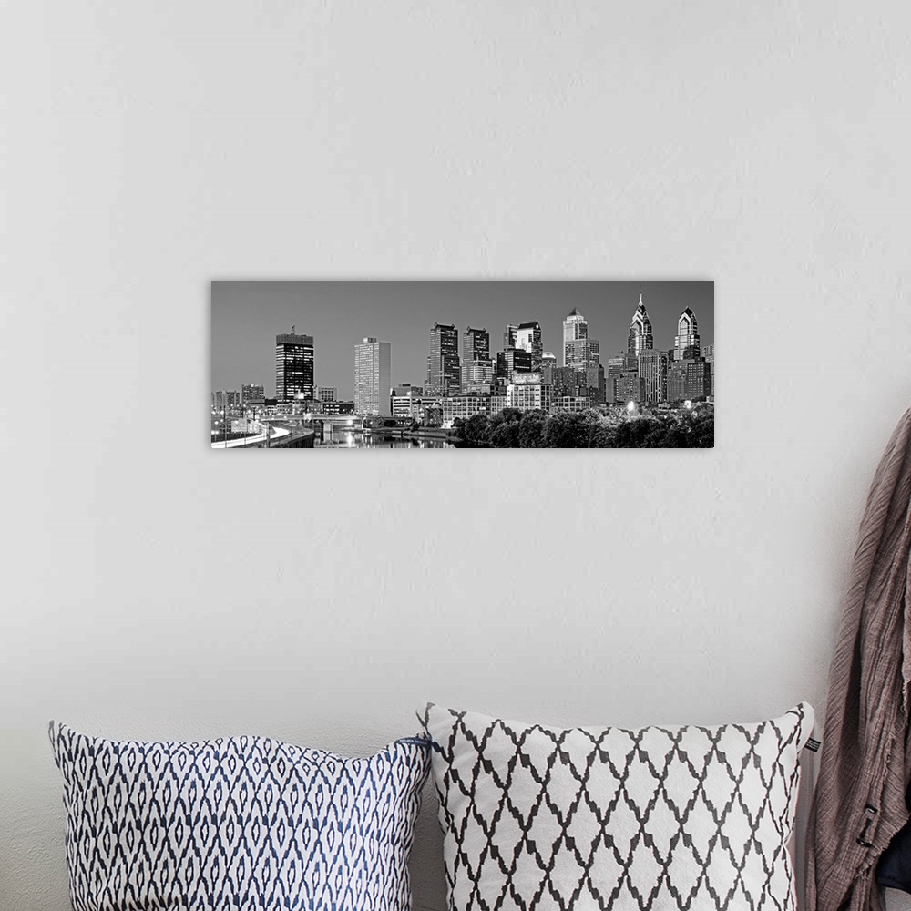 A bohemian room featuring This panoramic photographs shows the City of Brotherly Love a night.