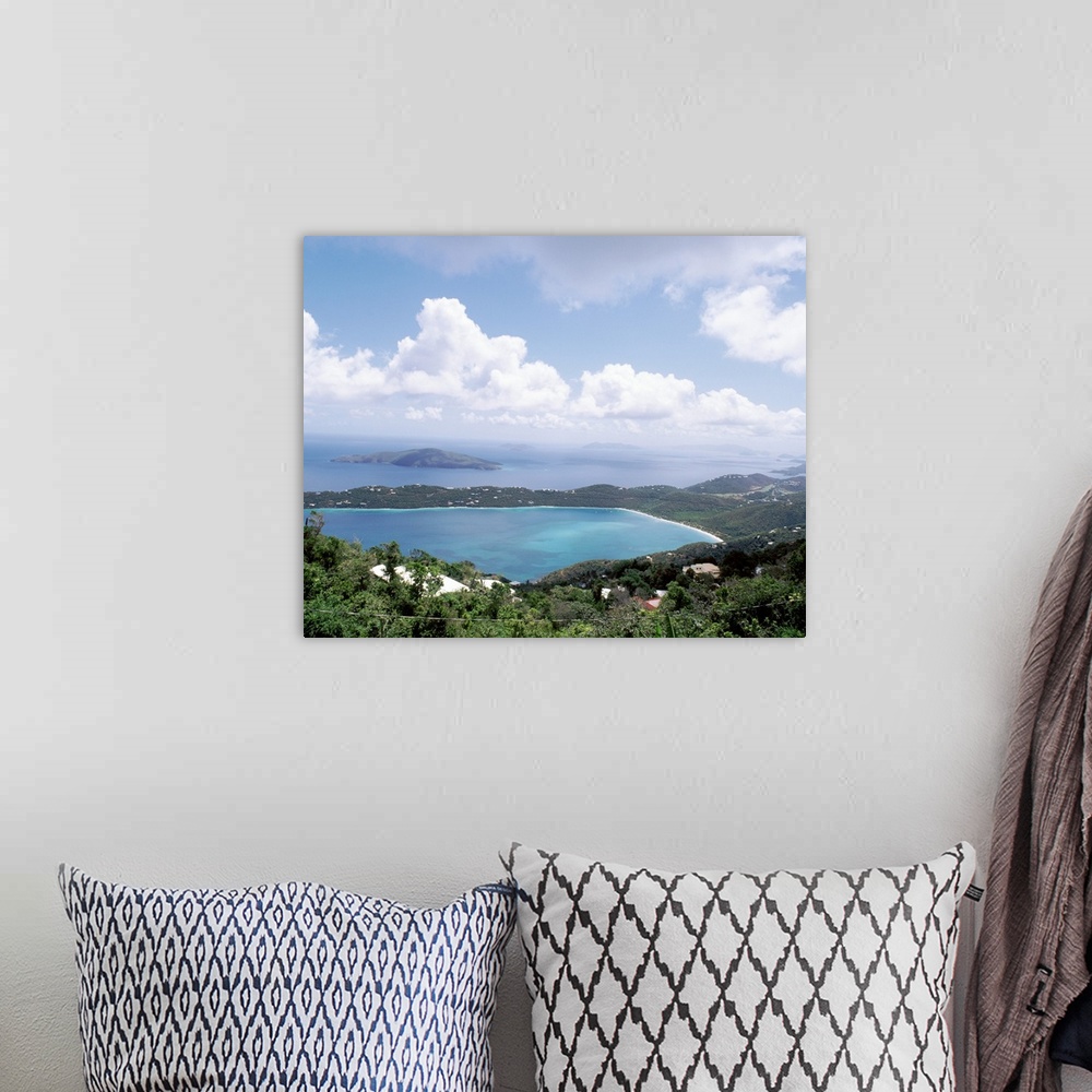 A bohemian room featuring Photograph of the Magens Bay in St. Thomas on the bright, cloudy day.