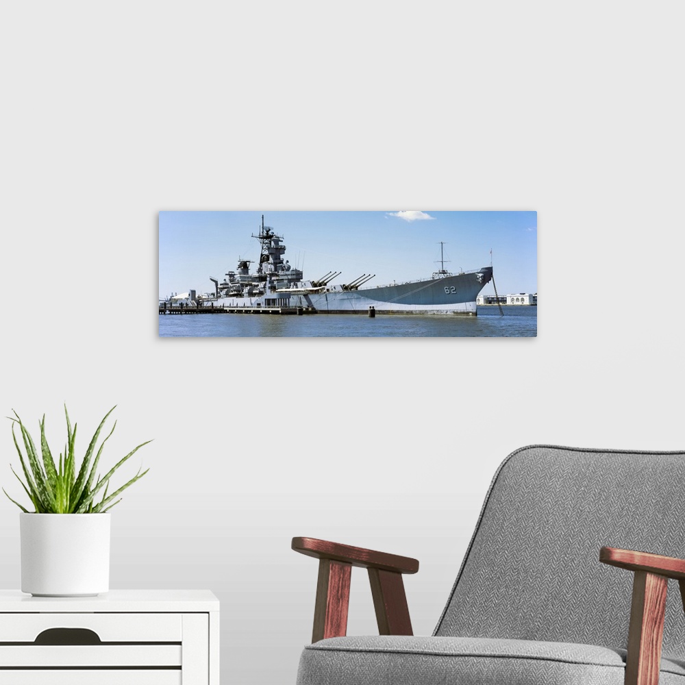 A modern room featuring USS New Jersey battleship, Camden, New Jersey, USA.