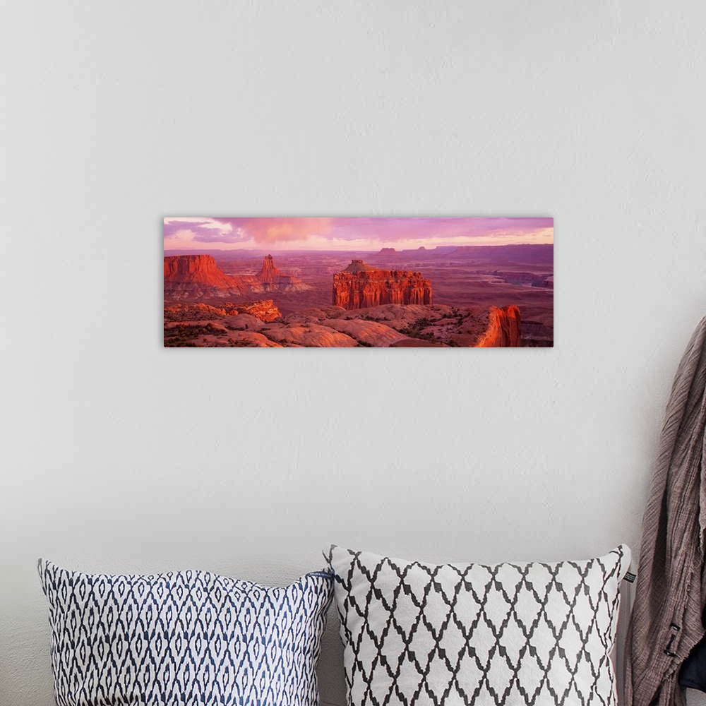 A bohemian room featuring Wide angle, aerial photograph of the rocky terrain at Canyonlands National Park in Utah, beneath ...