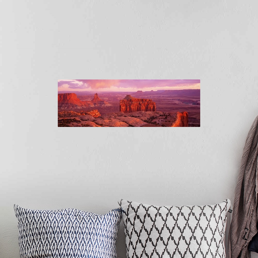 A bohemian room featuring Wide angle, aerial photograph of the rocky terrain at Canyonlands National Park in Utah, beneath ...