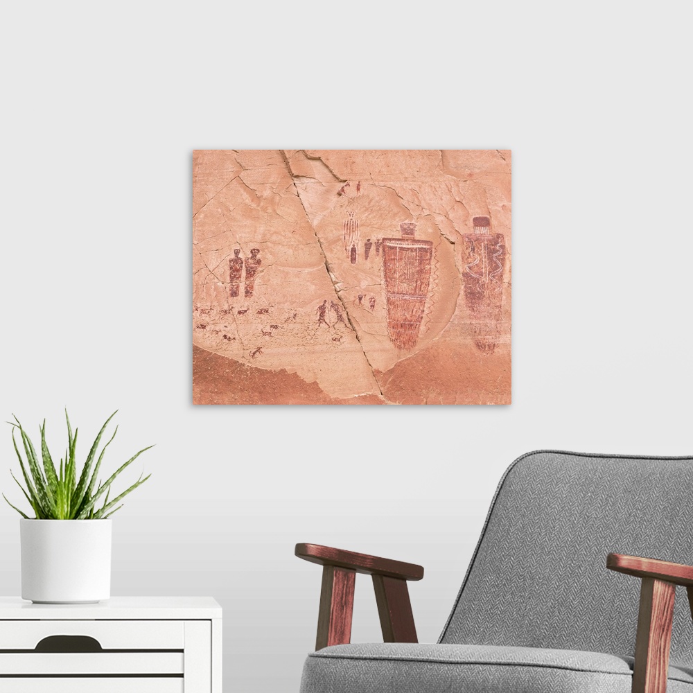 A modern room featuring Utah, Canyonlands National Park, Great Gallery, Close-up of ancient painting on the rocks