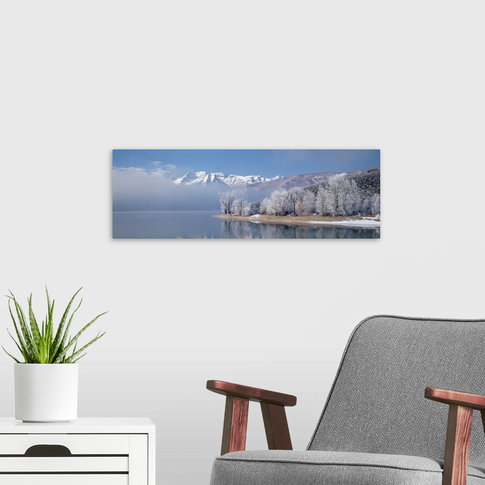 A modern room featuring Utah, Mt Timpanogos Deer Creek State Park, View of mist over a lake