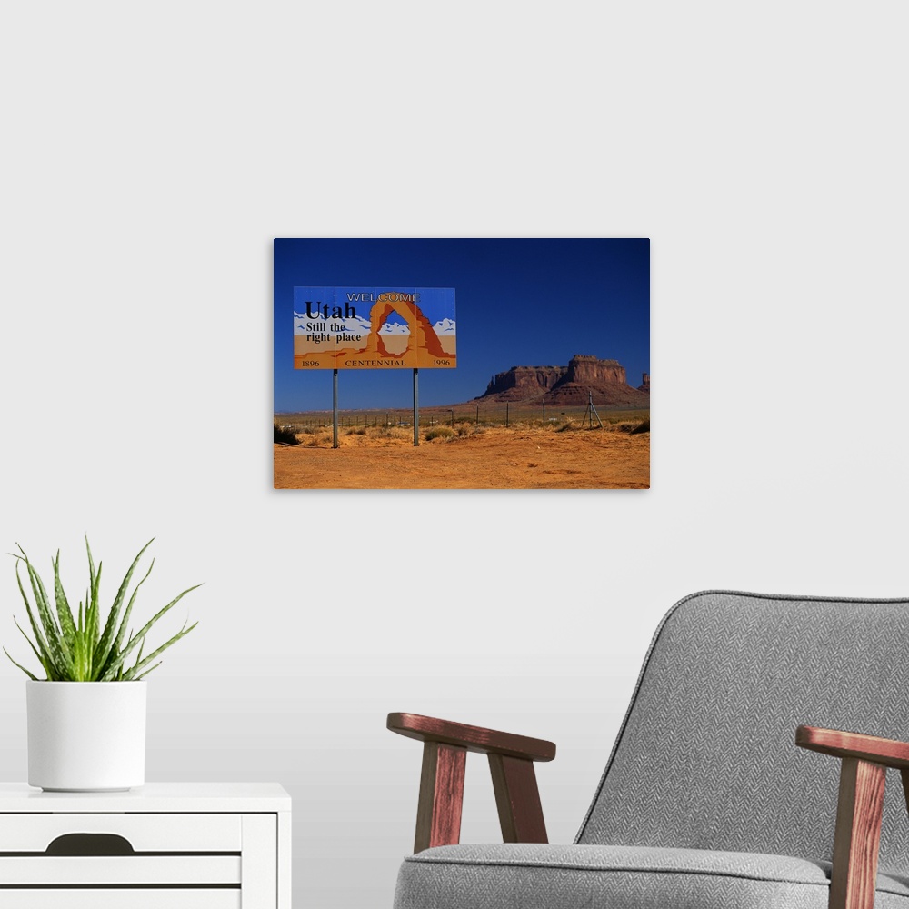 A modern room featuring Utah State Sign UT