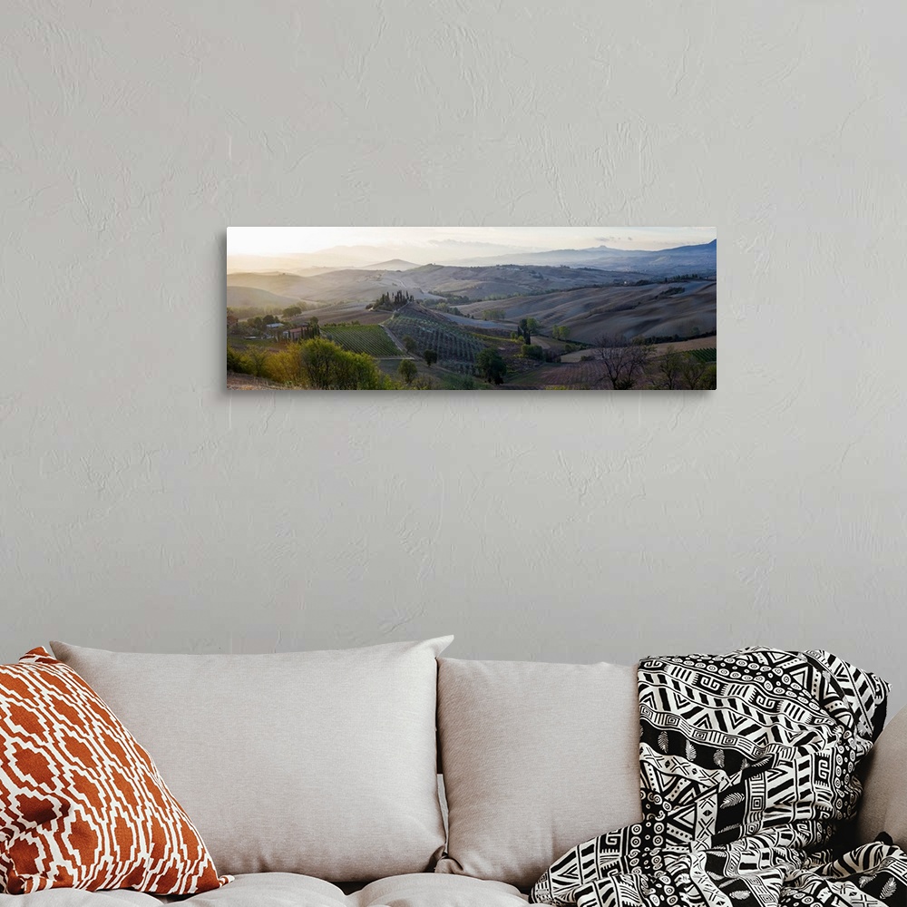 A bohemian room featuring Valley at sunrise, Val d'Orcia, Tuscany, Italy