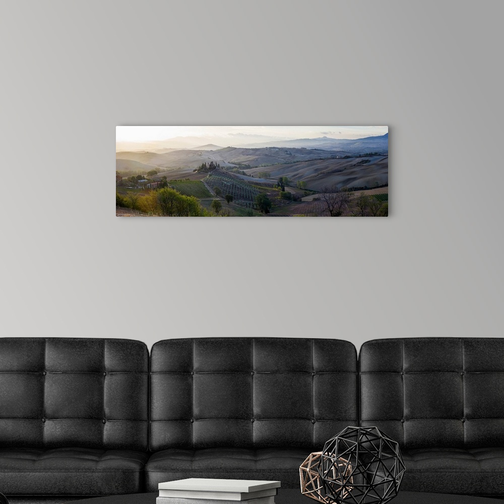 A modern room featuring Valley at sunrise, Val d'Orcia, Tuscany, Italy