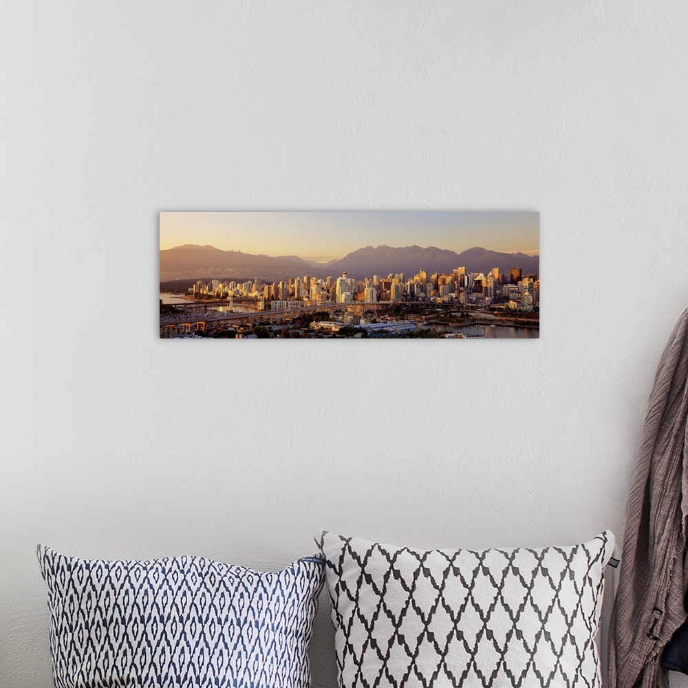 A bohemian room featuring Cityscape panorama of Vancouver Canada with the harbor and bridges in the foreground going to Van...