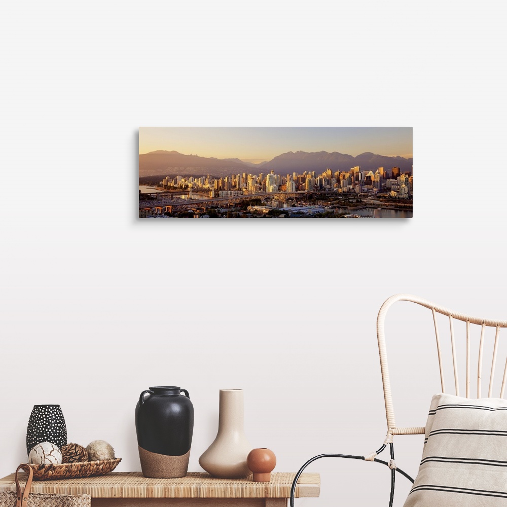 A farmhouse room featuring Cityscape panorama of Vancouver Canada with the harbor and bridges in the foreground going to Van...