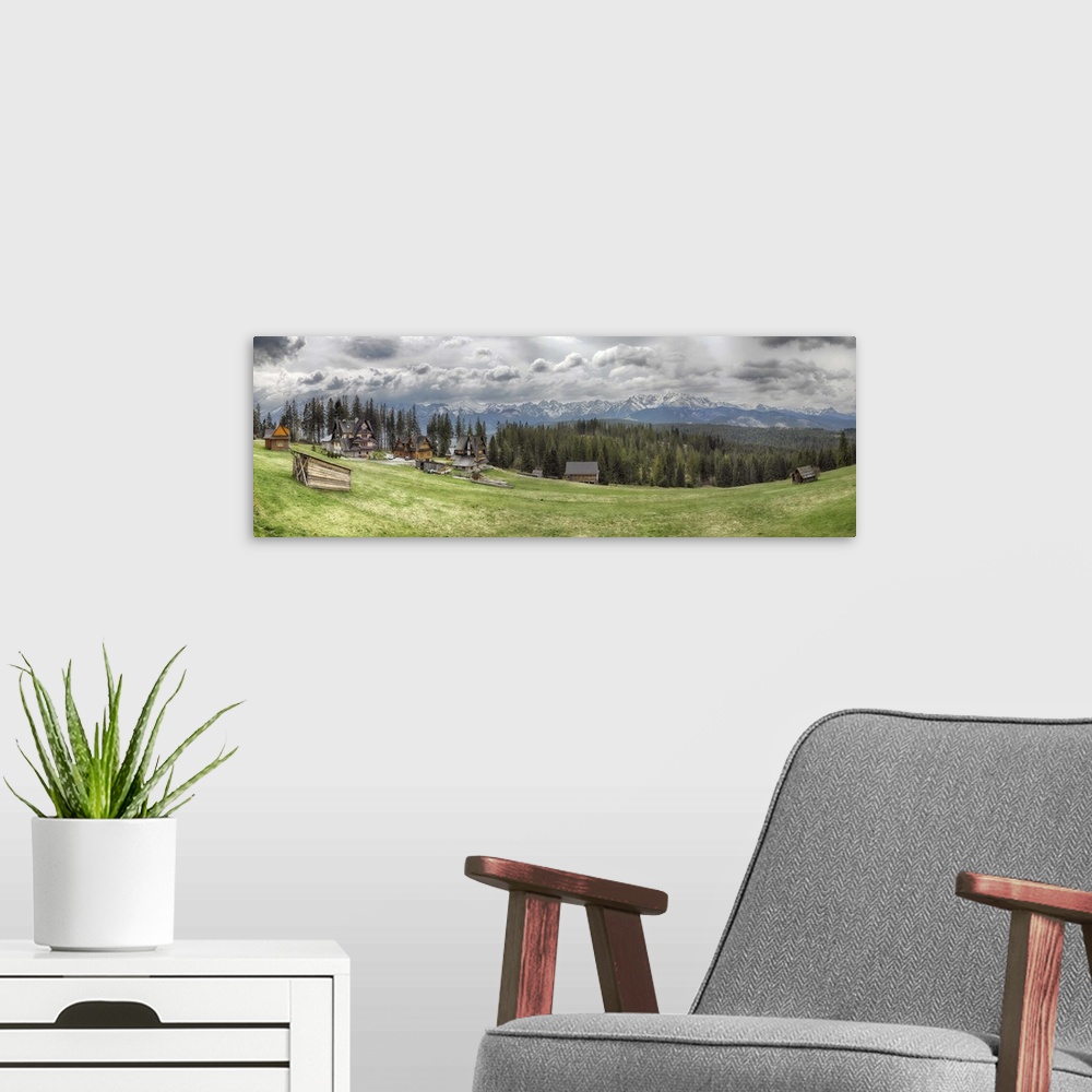 A modern room featuring View of a small village, Tatra Mountains, Kuznice, Poland