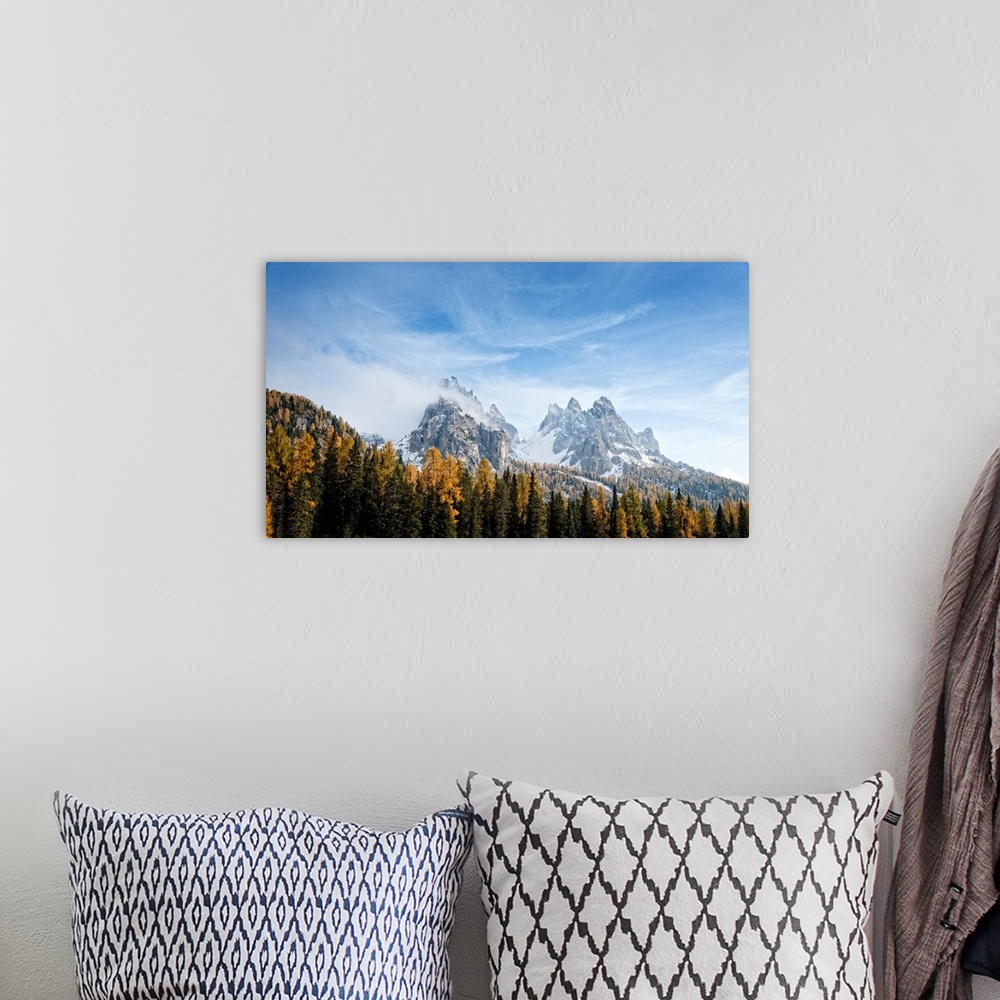 A bohemian room featuring View of Dolomite Mountains in fall, Toblach, Alto Adige, Italy