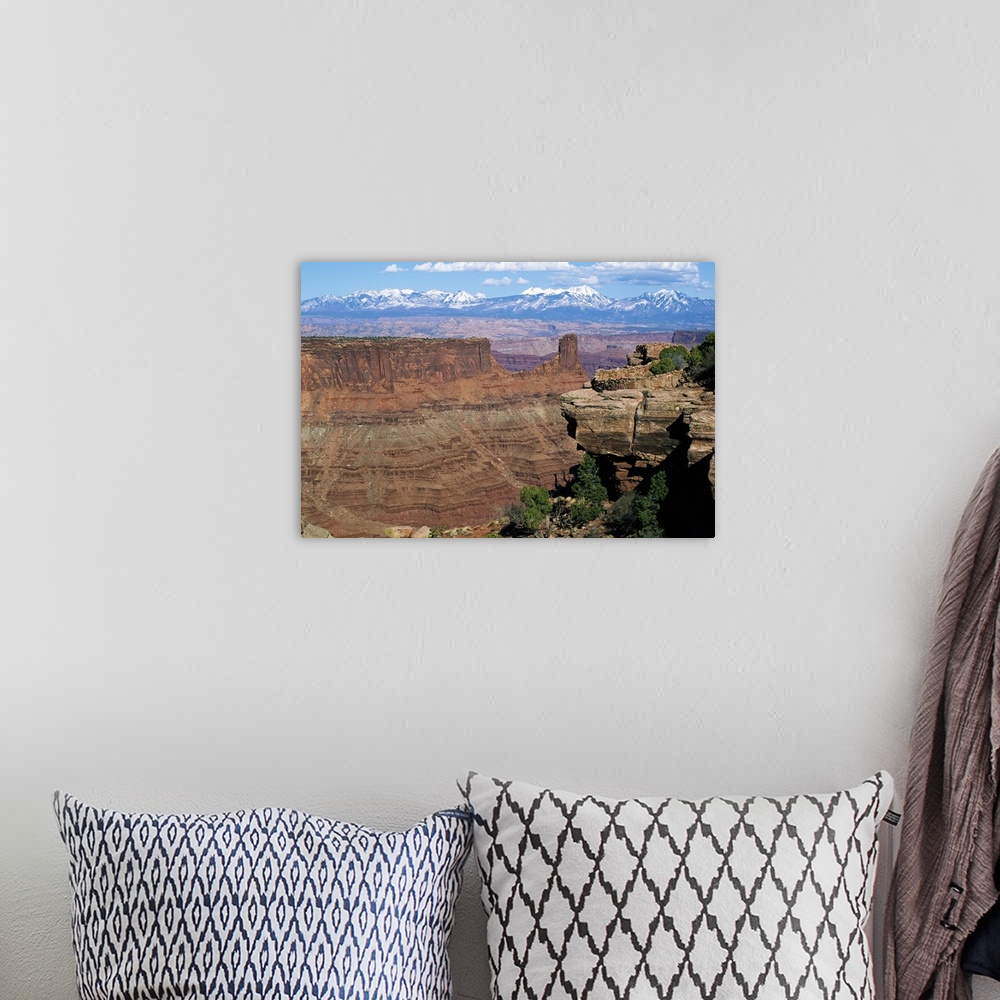 A bohemian room featuring View of Island in the Sky District, distant snow-capped mountains, Canyonlands National Park, Utah