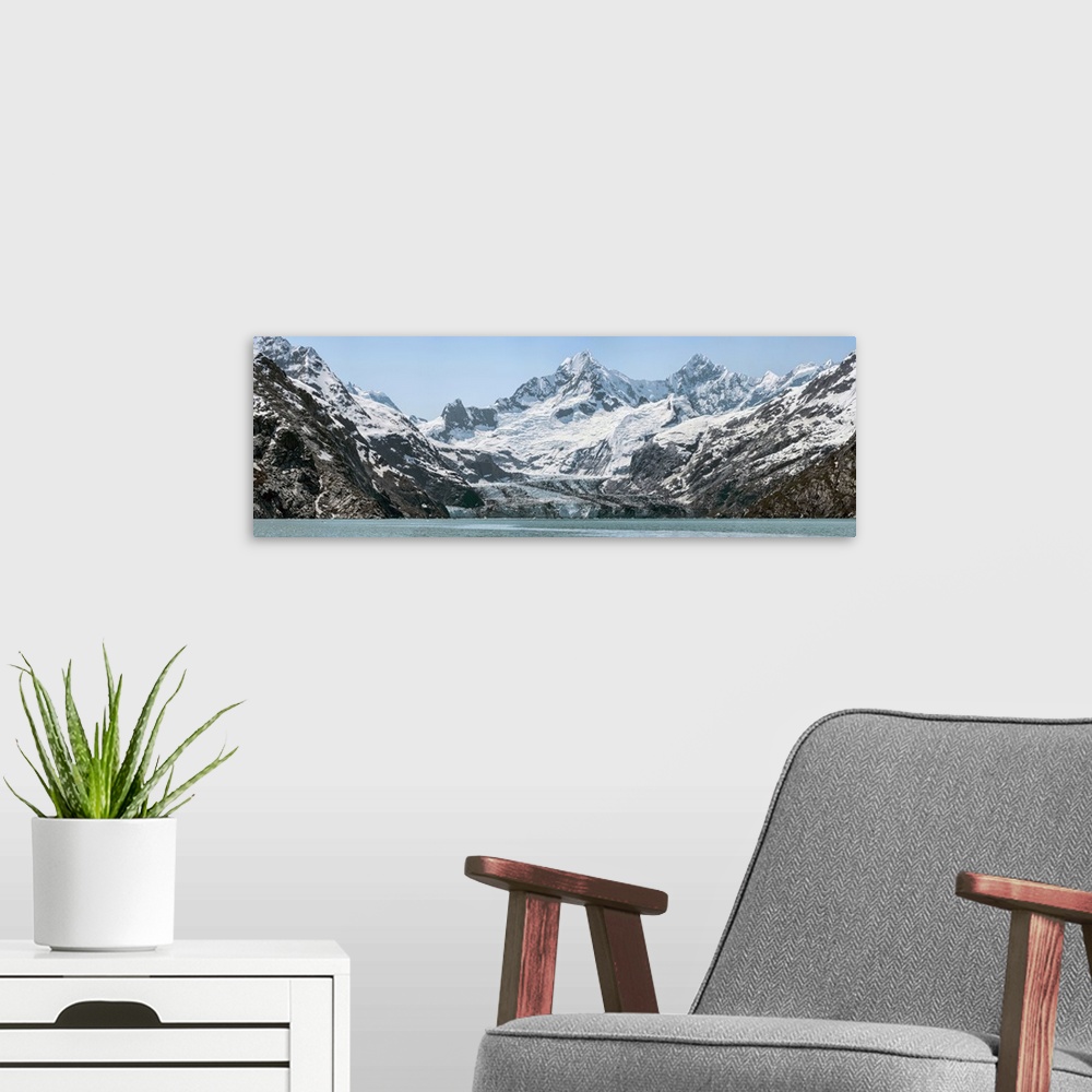 A modern room featuring View of Margerie Glacier in Glacier Bay National Park, Southeast Alaska, Alaska, USA.