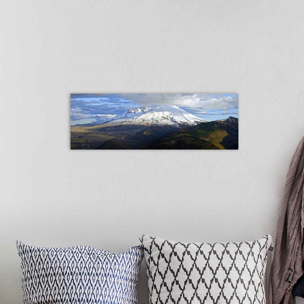 A bohemian room featuring View of Mount St. Helens with dramatic sky, Skamania County, Washington State, USA.