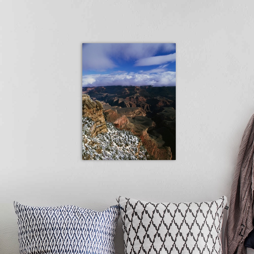 A bohemian room featuring View of snow and storm clouds over Grand Canyon from Mather Point, south rim, Grand Canyon Nation...
