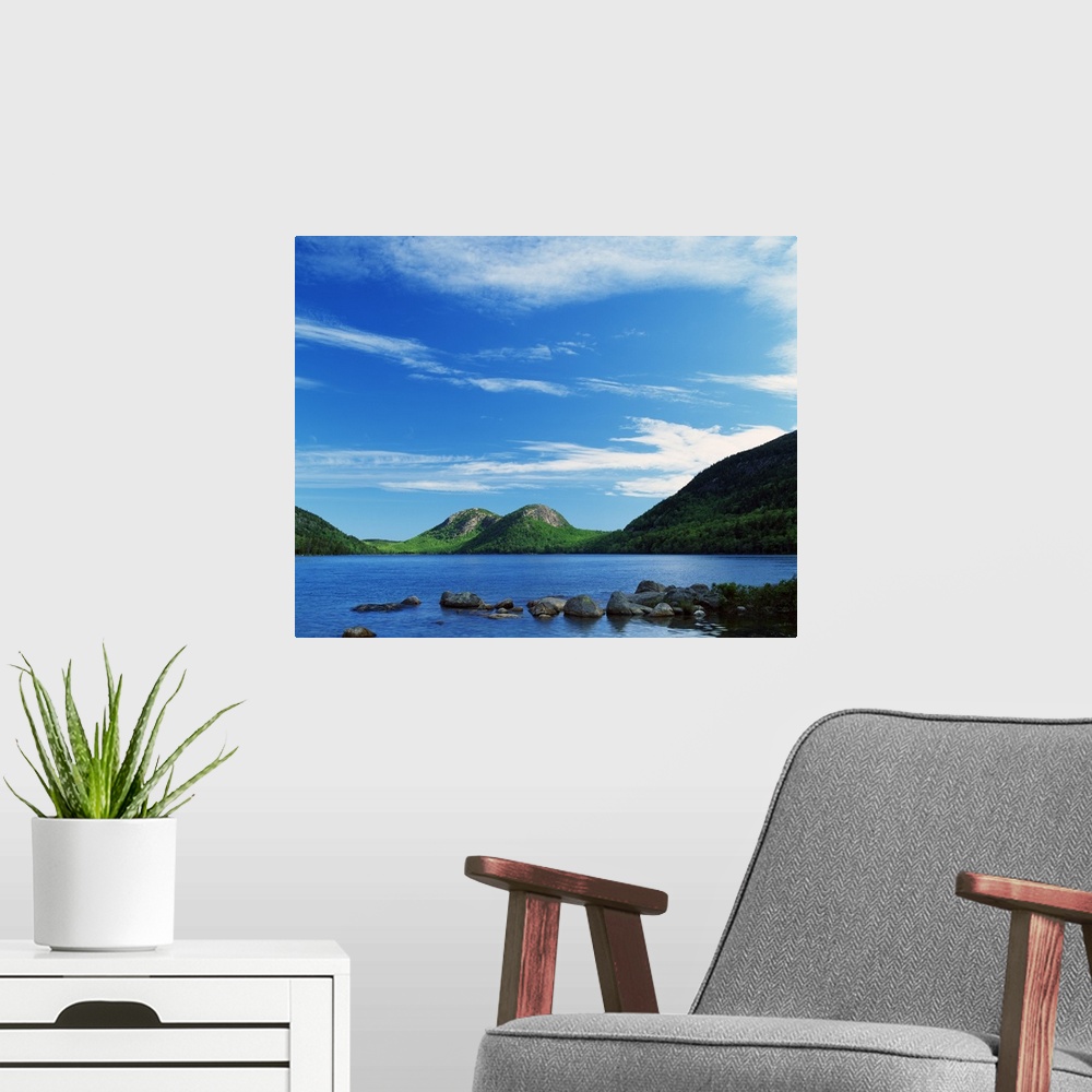 A modern room featuring View of The Bubbles across Jordan Pond, Acadia National Park, Maine