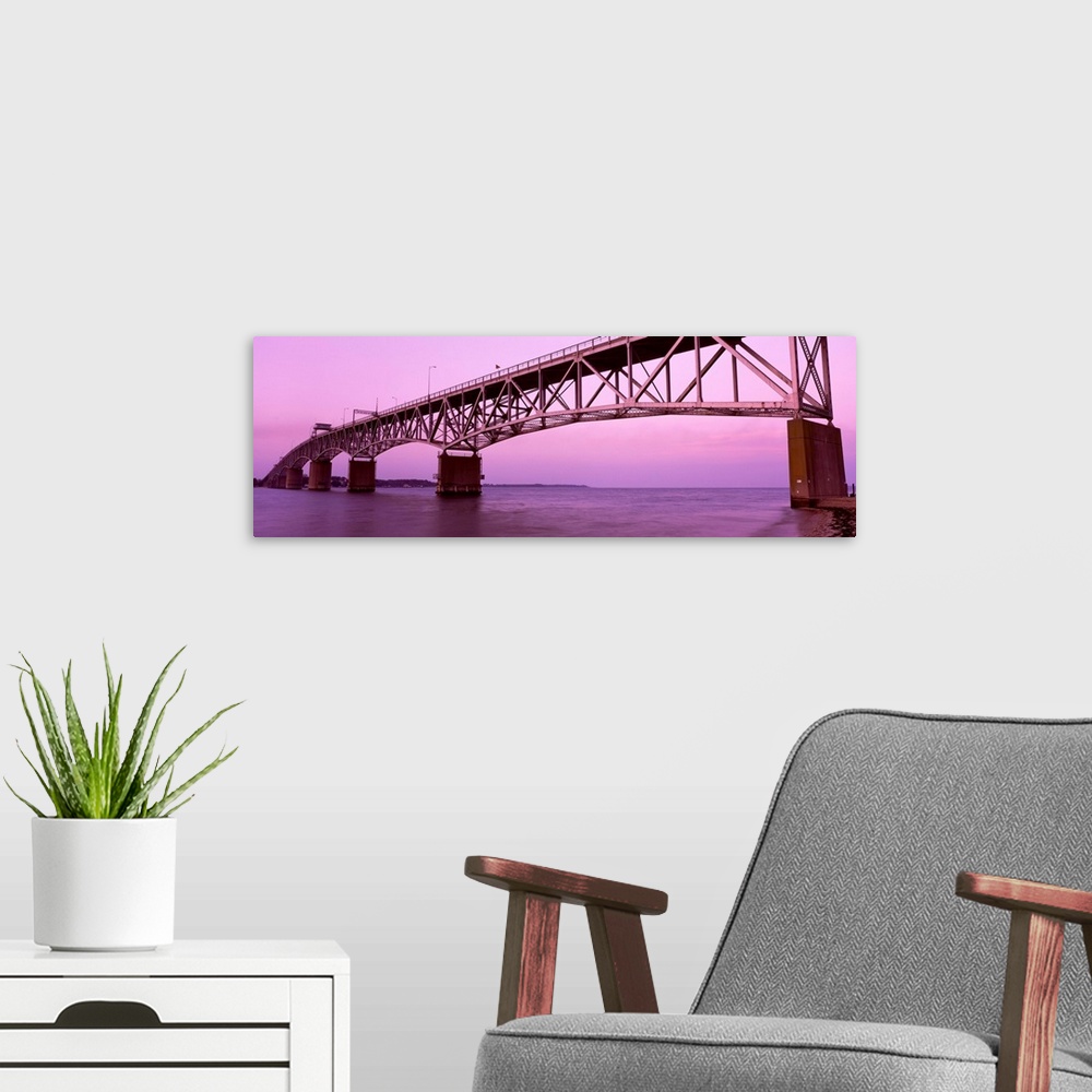 A modern room featuring Virginia, Yorktown, Low angle view of George P. Coleman Bridge over York River