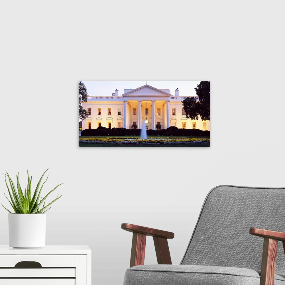 A modern room featuring Washington DC, White House, twilight