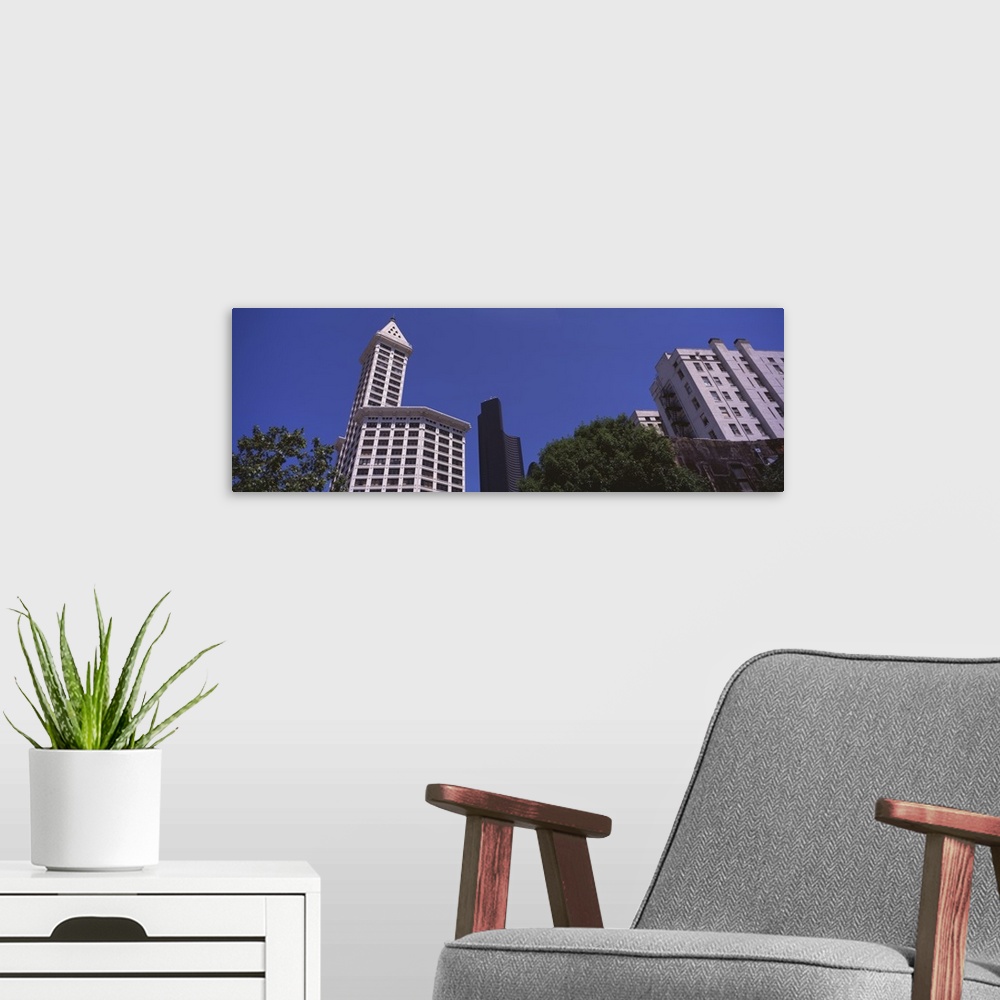 A modern room featuring Washington, Seattle, Columbia Center, Low angle view of Smith Tower