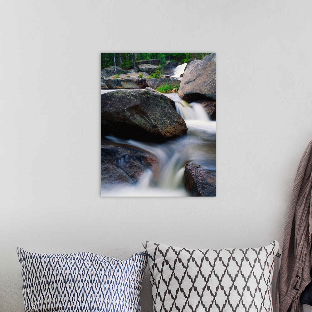 A bohemian room featuring Water cascading over rocks, Nesowadnehunk Stream, Baxter State Park, Maine