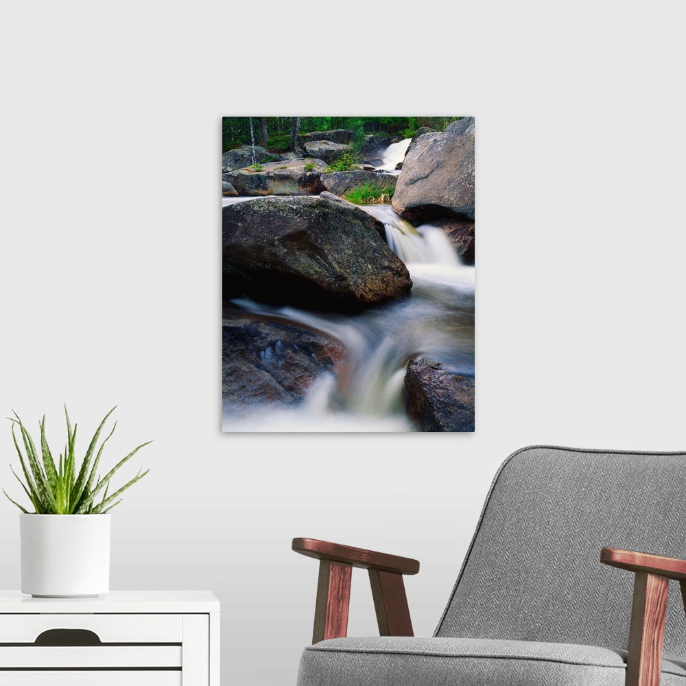 A modern room featuring Water cascading over rocks, Nesowadnehunk Stream, Baxter State Park, Maine