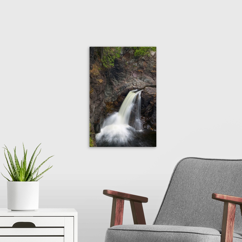 A modern room featuring Water cascading over rocky cliff, Cascade River State Park, Minnesota