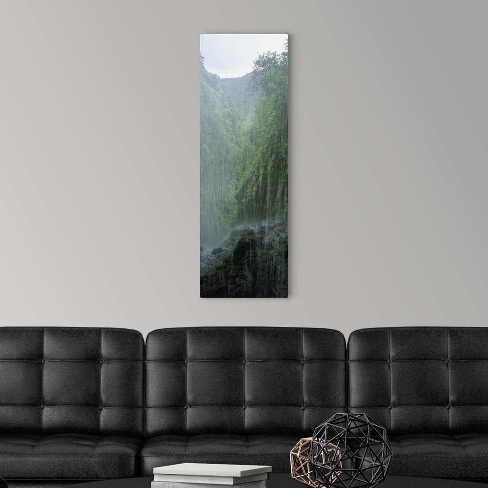 A modern room featuring Water falling on rocks, Kapaloa Falls, Kohala, Hawaii