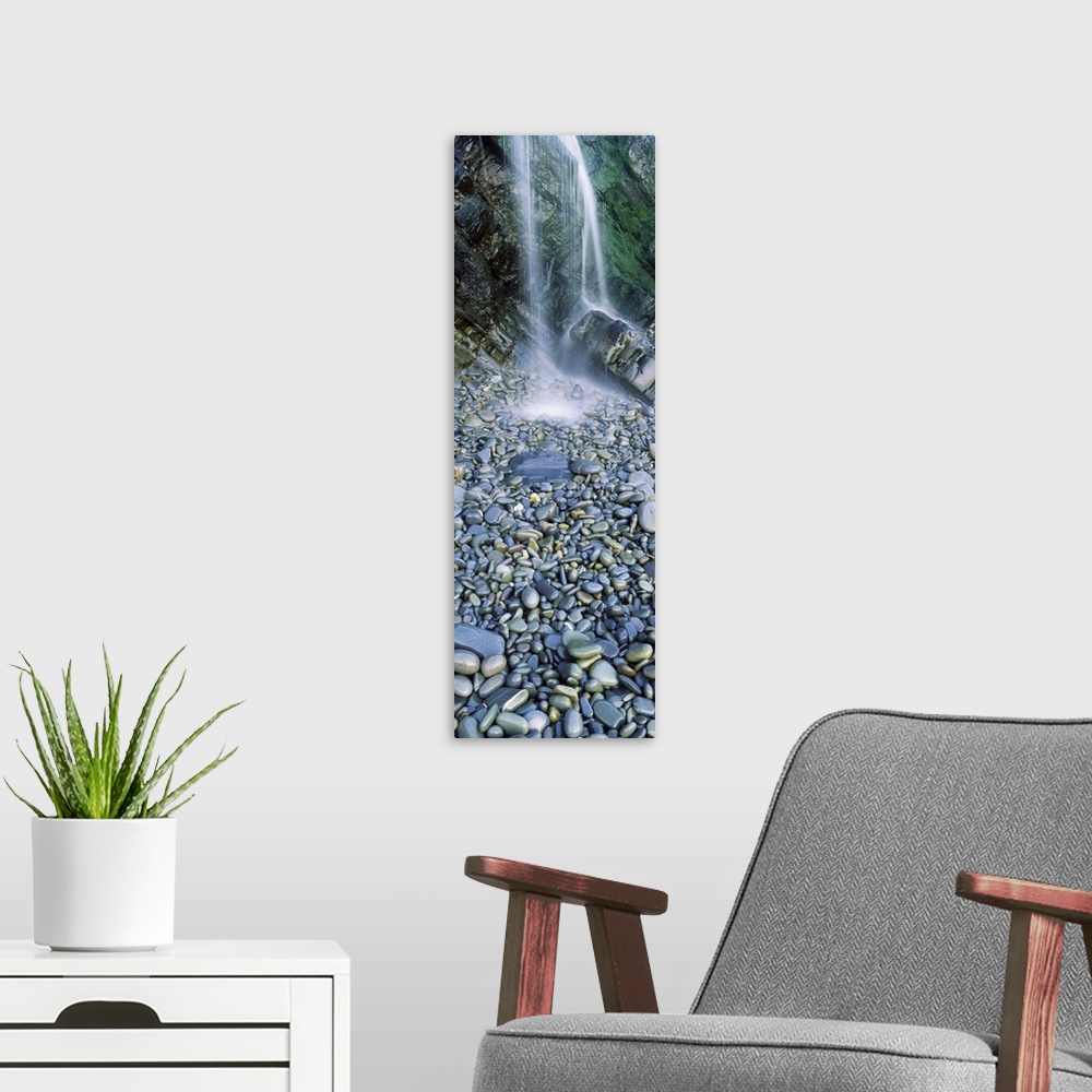 A modern room featuring Water falling on rocks, Sandymouth Beach, Bude, Cornwall, England