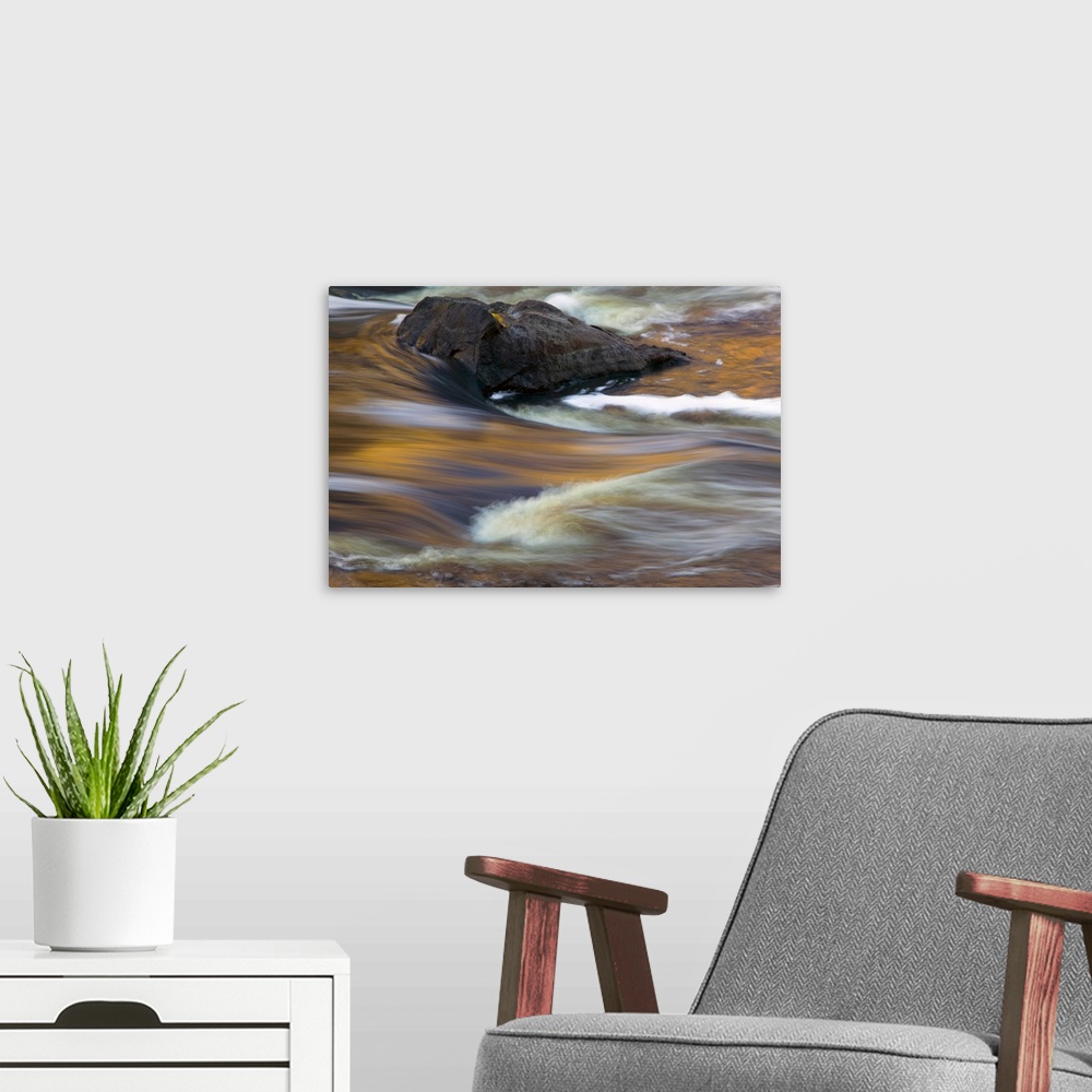 A modern room featuring Water rushing over rocks, close up, Saint Louis River, Minnesota