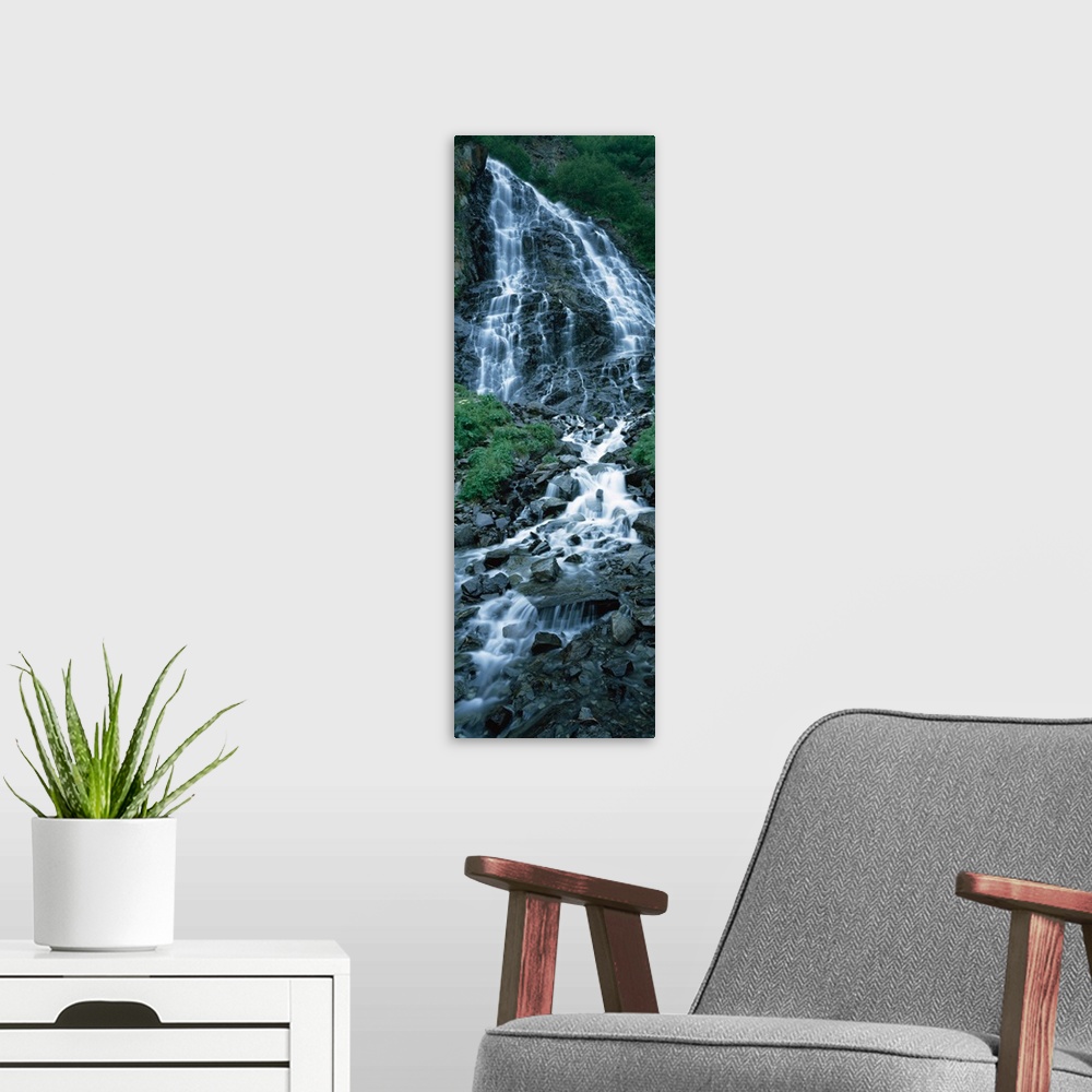 A modern room featuring Waterfall in a forest, Horsetail Falls, Valdez, Alaska