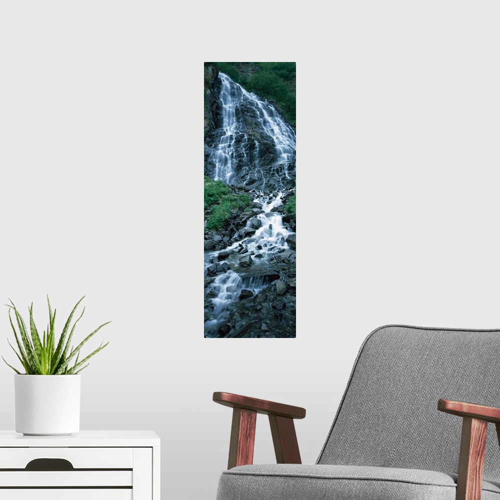 A modern room featuring Waterfall in a forest, Horsetail Falls, Valdez, Alaska