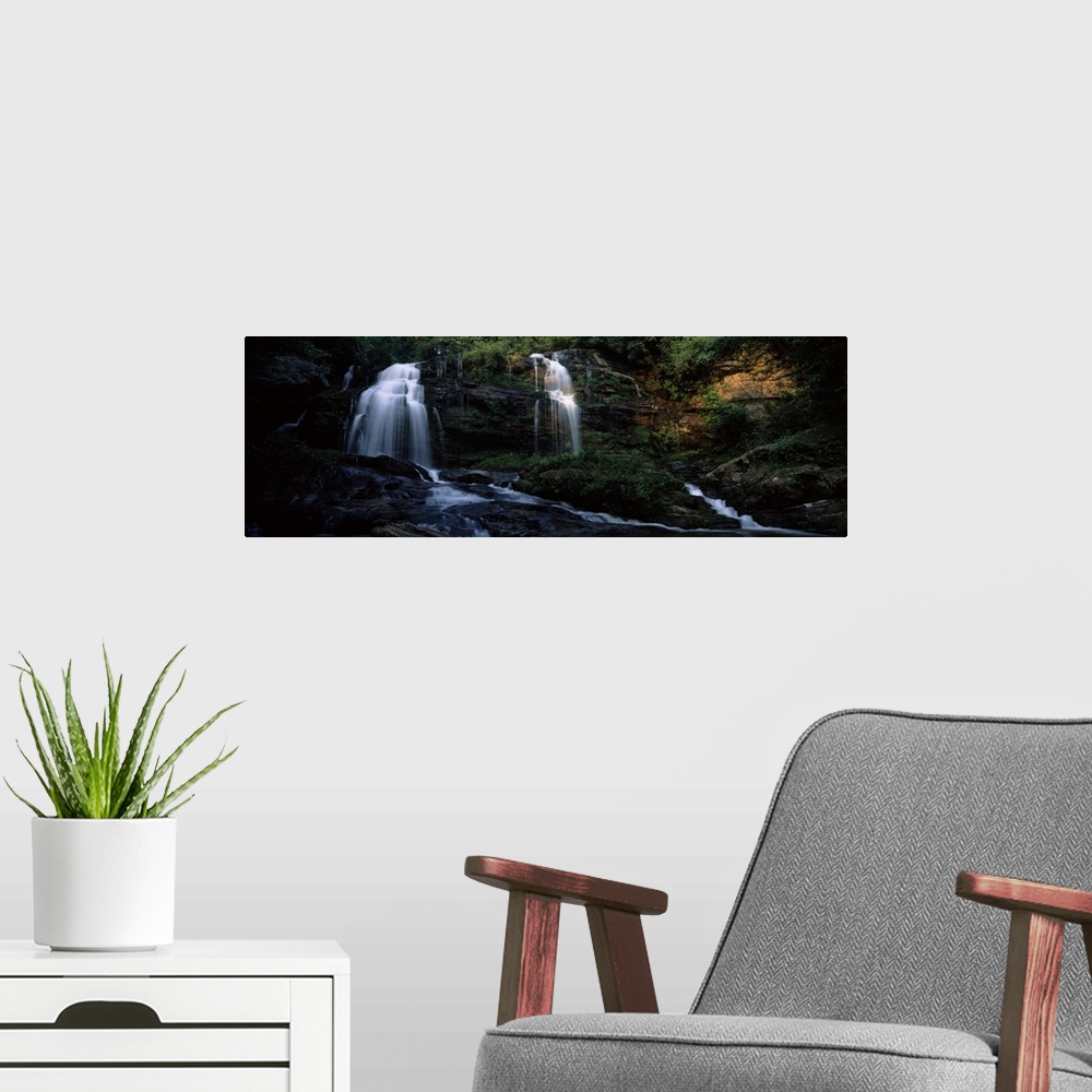 A modern room featuring Waterfall in a forest, Long Creek Falls, Chattooga River, South Carolina