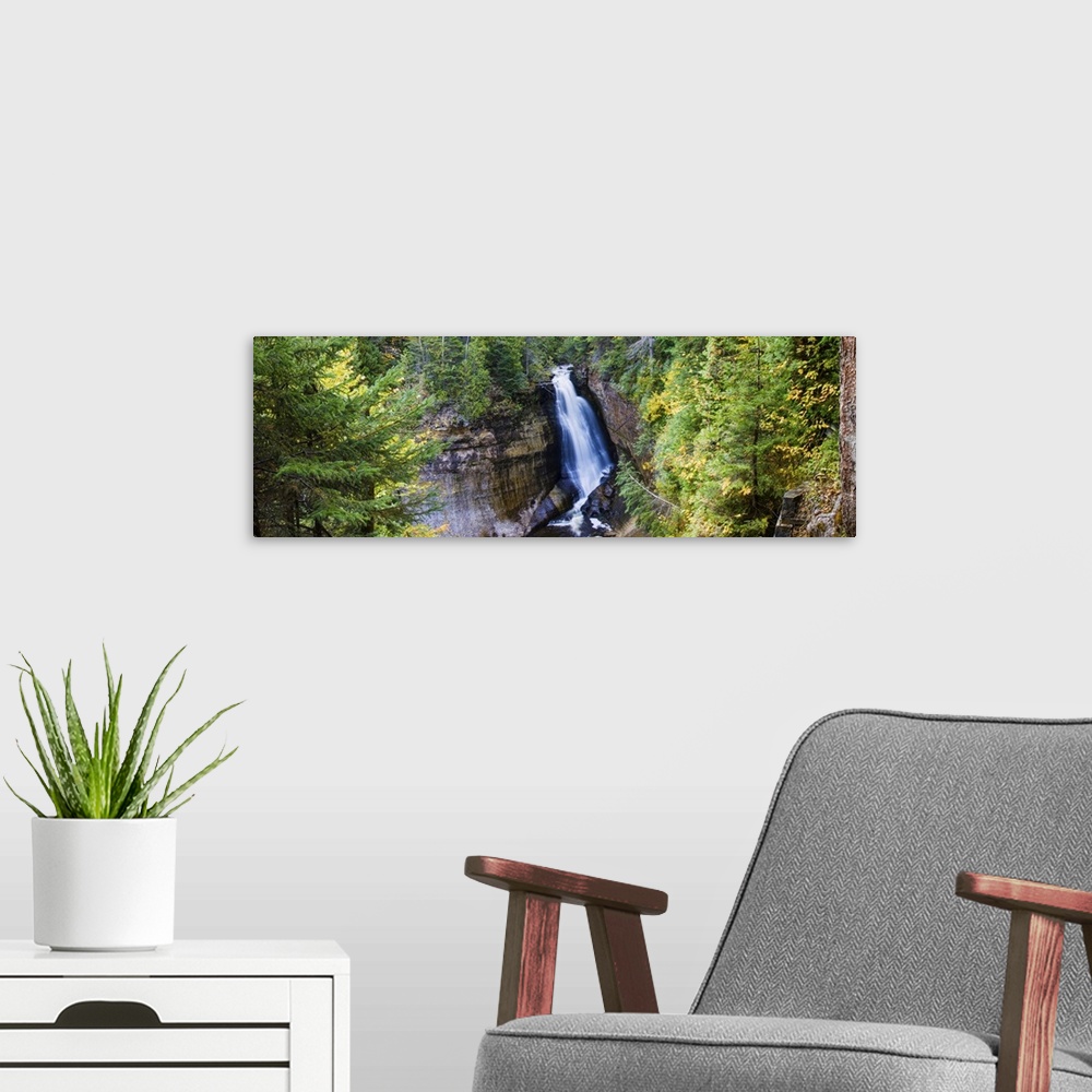 A modern room featuring Waterfall in a forest, Miners Falls, Rocks National Lakeshore, Michigan