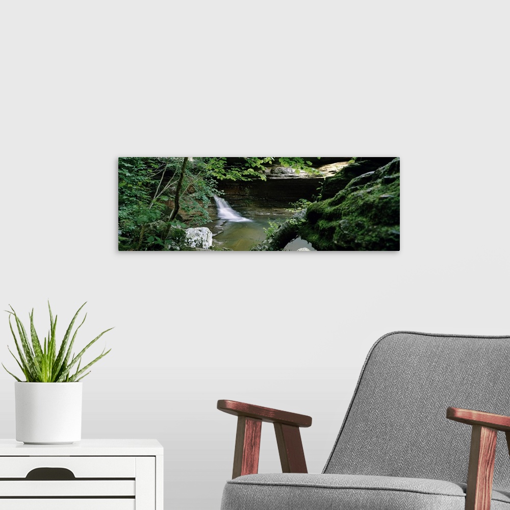 A modern room featuring Waterfall in a forest, Natural Bridge, Lost Valley State Park, Ozark National Forest, Ozark Mount...
