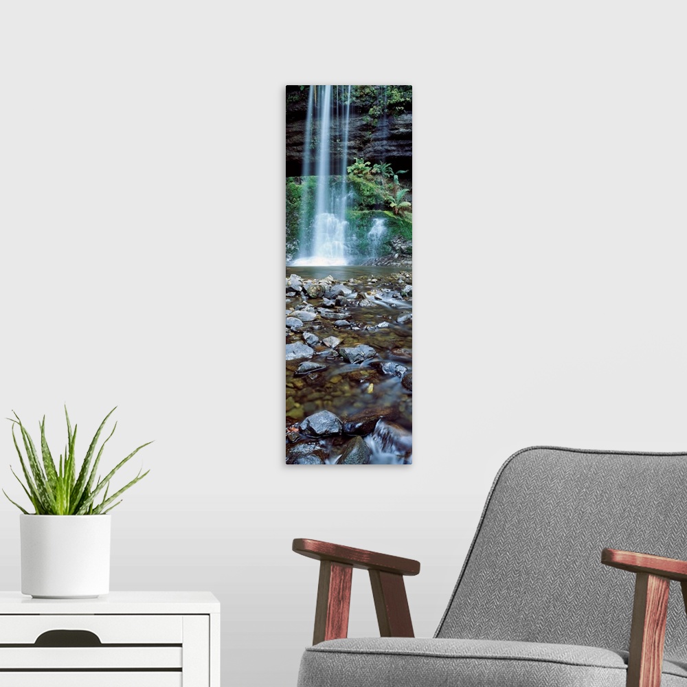 A modern room featuring Waterfall in a forest, Russell Falls, Mt Field National Park, Tasmania, Australia